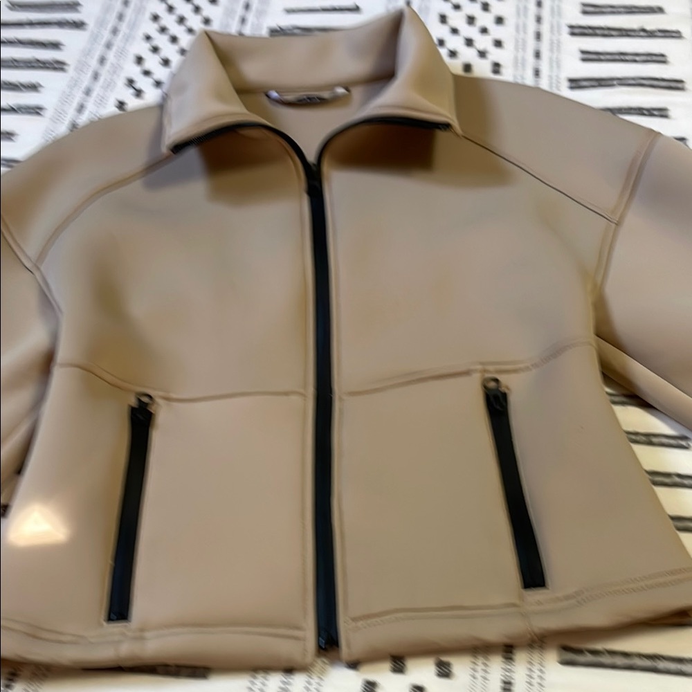 Zara Tan Bomber Jacket with High Collar and Sporty Design